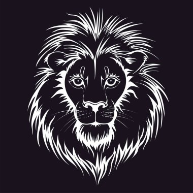 Aslan baş logo. Vektör çizim, siyah arka plan üzerine izole.