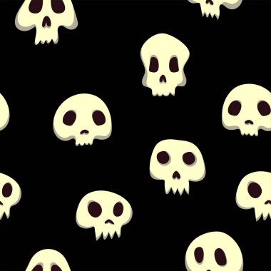 Kafatasları ile Seamless Cadılar Bayramı modeli. Vektör çizim, siyah arka plan üzerine izole.
