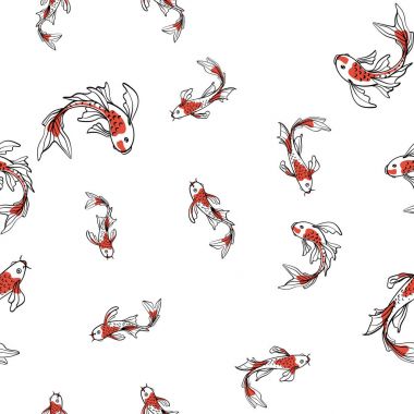 Japon carps koi ile Seamless oryantal modeli. Arka plan, vektör çizim.