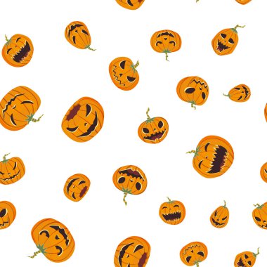 Oyma pumpkinst ile Seamless Cadılar Bayramı modeli. Jack-o-lantern. Vektör çizim, beyaz arka plan üzerinde izole.