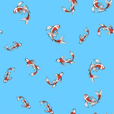 Japon carps koi ile Seamless oryantal modeli. Arka plan, vektör çizim.