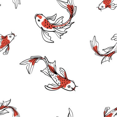 Japon carps koi ile Seamless oryantal modeli. Arka plan, vektör çizim.