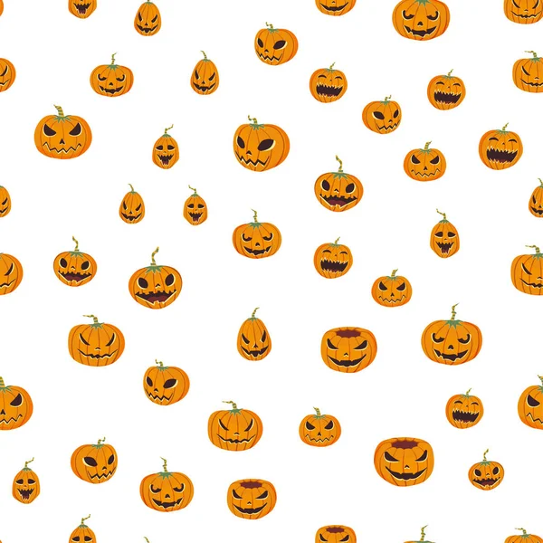 Oyma pumpkinst ile Seamless Cadılar Bayramı modeli. Jack-o-lantern. Vektör çizim, beyaz arka plan üzerinde izole.