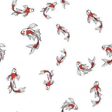 Japon carps koi ile Seamless oryantal modeli. Arka plan, vektör çizim.