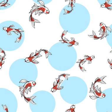 Japon carps koi ile Seamless oryantal modeli. Arka plan, vektör çizim.