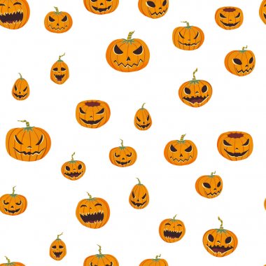 Oyma pumpkinst ile Seamless Cadılar Bayramı modeli. Jack-o-lantern. Vektör çizim, beyaz arka plan üzerinde izole.