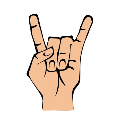 Rock n roll işareti jest ver. Vektör çizim, beyaz arka plan üzerinde izole.