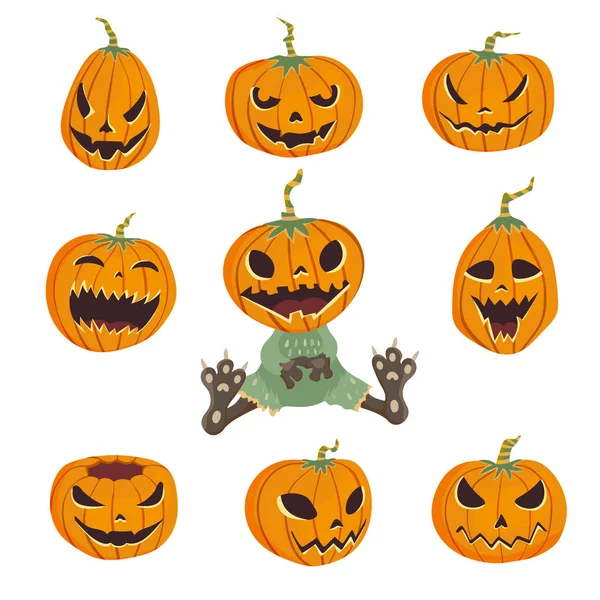 Ensemble d'Halloween avec citrouilles. Illustration vectorielle, isolée sur fond blanc . — Image vectorielle