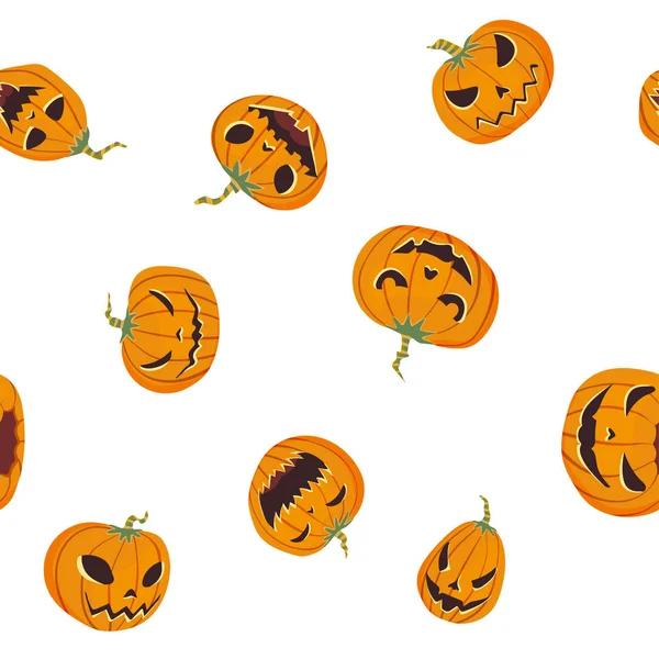 Απρόσκοπτη μοτίβο αποκριών με σκαλιστά pumpkinst. Jack-o-φανάρι. Εικονογράφηση διάνυσμα, απομονώνονται σε λευκό φόντο. — Διανυσματικό Αρχείο