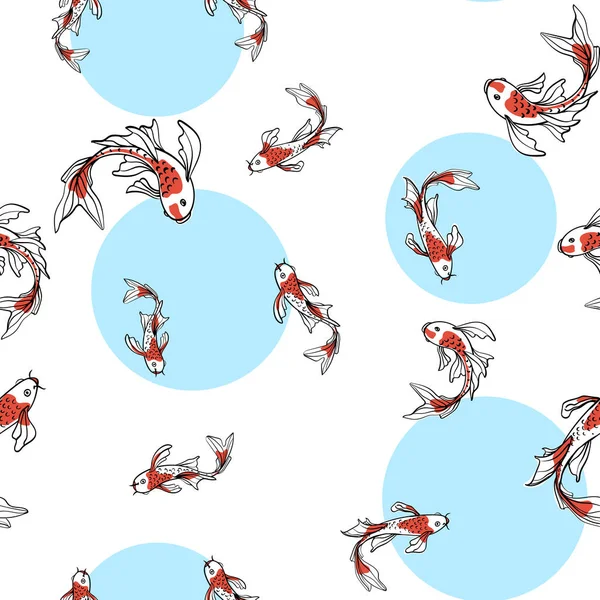 Japon carps koi ile Seamless oryantal modeli. Arka plan, vektör çizim.