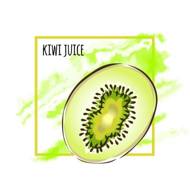 Sulu meyve kivi. Kivi suyu, beyaz izole ambalaj için vektör çizim.