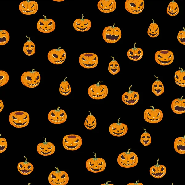 Oyma pumpkinst ile Seamless Cadılar Bayramı modeli. Jack-o-lantern. Vektör çizim, siyah arka plan üzerine izole.