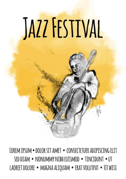 Modèle d'affiche pour concert de musique jazz. Homme jouant de la contrebasse. Illustration vectorielle . — Image vectorielle