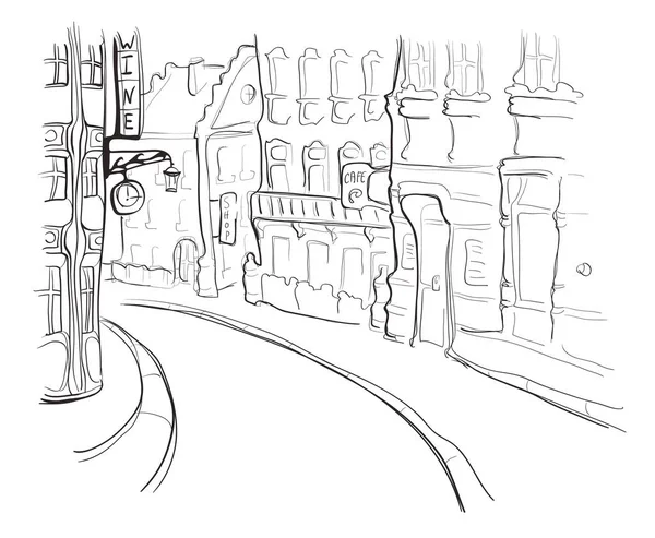 Straat van de oude stad. Vectorillustratie in schets stijl. — Stockvector