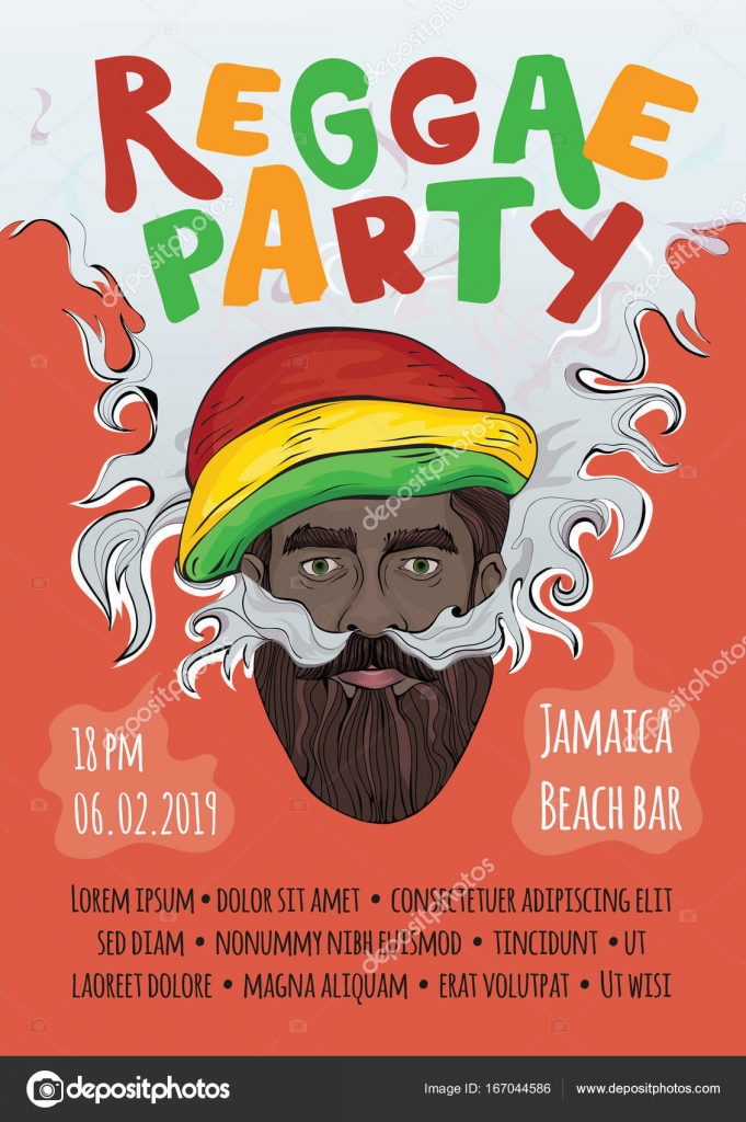 vector illustration template of advertising poster for reggae music marijuana party flyer