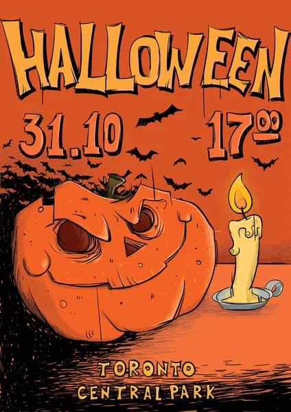 Plakát nebo leták na Halloween party. Jack-o lucernou a svíčku. Vektorové ilustrace šablon. — Stockový vektor