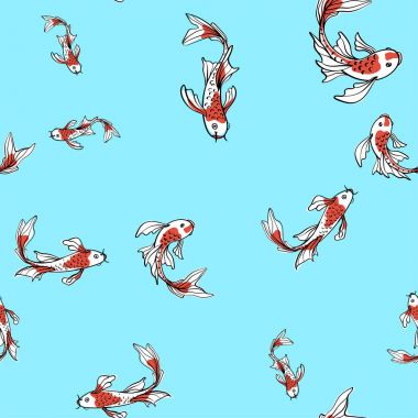 Japon carps koi ile Seamless oryantal modeli. Arka plan, vektör çizim.