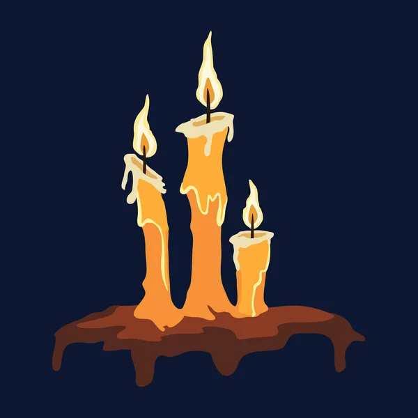 Три горящие свечи на черном фоне. Векторная иллюстрация . — стоковый вектор