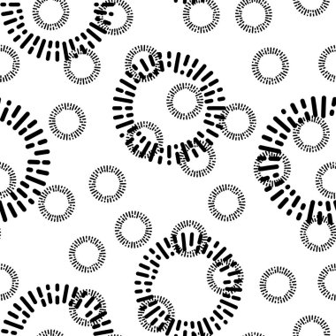 Basit Tekstil desen siyah yuvarlak elemanları ile. Vektör arka plan.