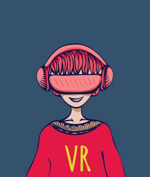 Um jovem com óculos realidade virtual. Ilustração vetorial, isolada . — Vetor de Stock