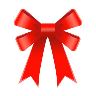 Kırmızı kurdele yay. Vektör çizim, üzerinde beyaz izole.