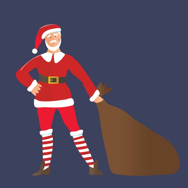 Papai Noel com saco de presente, personagem para o Natal e Design de Ano Novo. Ilustração vetorial, isolada . — Vetor de Stock