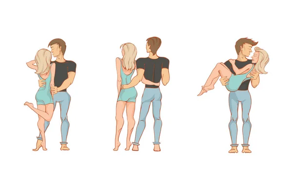 Una pareja enamorada. Joven hombre y mujer. Conjunto de ilustración vectorial, aislado en blanco . — Archivo Imágenes Vectoriales