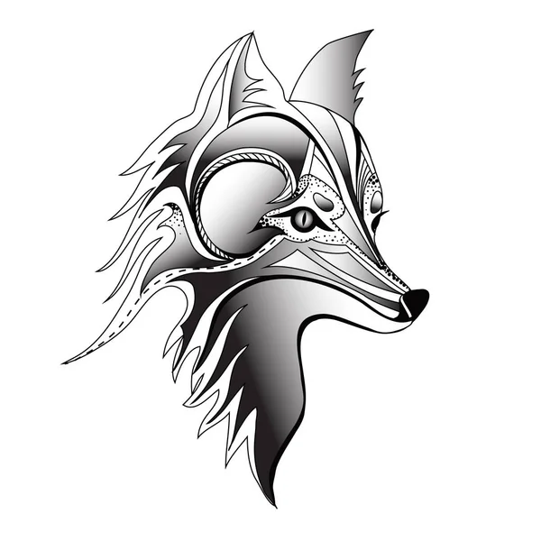 狐狸或狗脸，纹身。矢量图，白上孤立. — 图库矢量图片