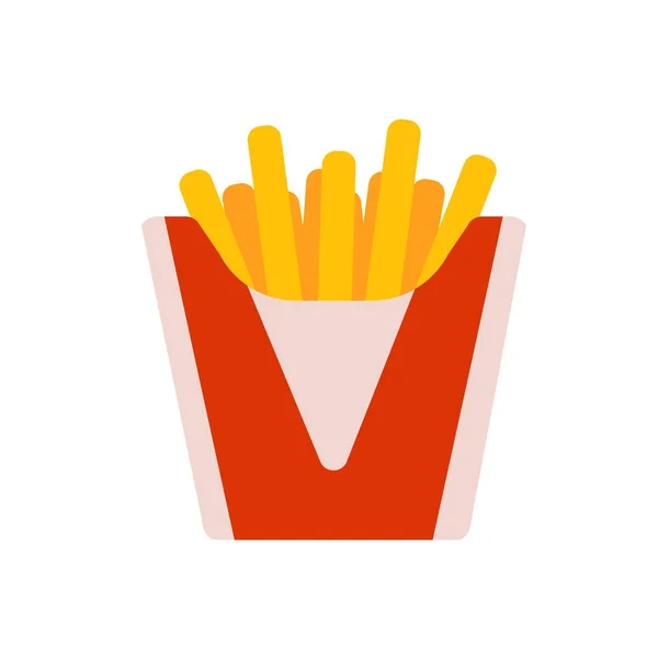 Pommes frites i en röd ytterkartong. Vektor ikon Illustration, isolerad på vit. — Stock vektor