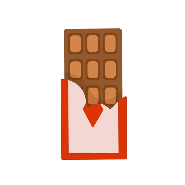 Chokladkaka i öppna paket. Flat ikonen av vektorillustration, isolerad på vit. — Stock vektor