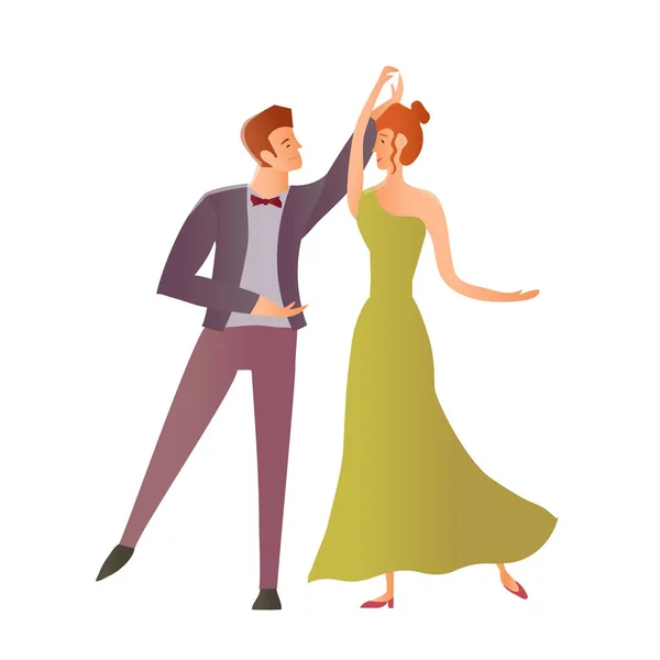 Νεαρά ζευγάρια ευτυχισμένη αγάπη. Άνδρας και γυναίκα που χορεύει χορό αιθουσών χορού. Εικονογράφηση διάνυσμα, απομονώνονται σε λευκό. — Διανυσματικό Αρχείο