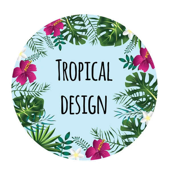 Rotondo cornice tropicale, modello con posto per il testo. Illustrazione vettoriale, isolata su bianco . — Vettoriale Stock