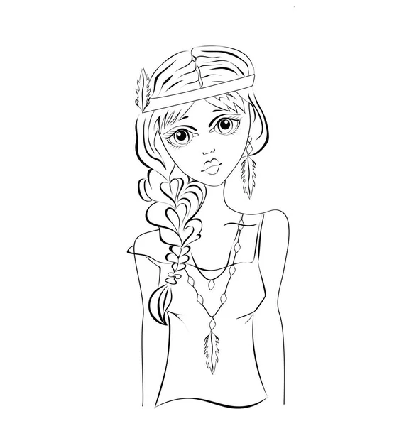 Boho girl, hippie. Portrait d'une jeune femme. Illustration vectorielle . — Image vectorielle