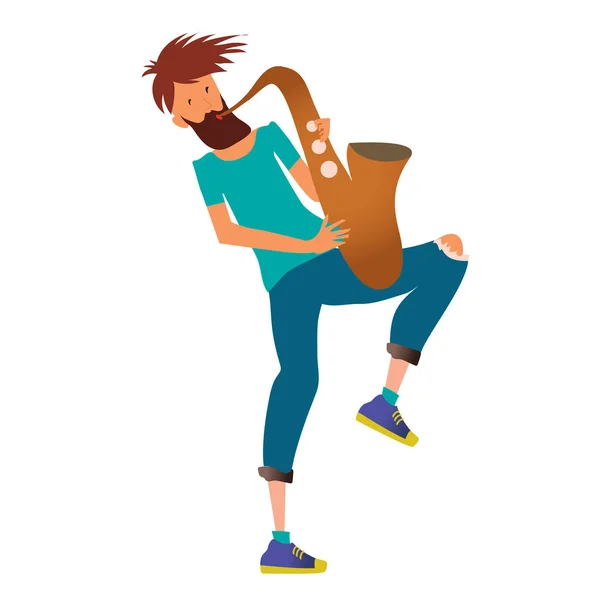 Jeune homme jouant du saxophone. Jazzman, musicien. Illustration vectorielle, isolée sur blanc . — Image vectorielle