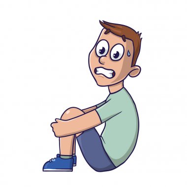 Korkmuş ya da şaşkın bir delikanlı. Beyaz arka plan üzerinde izole vektör portre çizimi,.