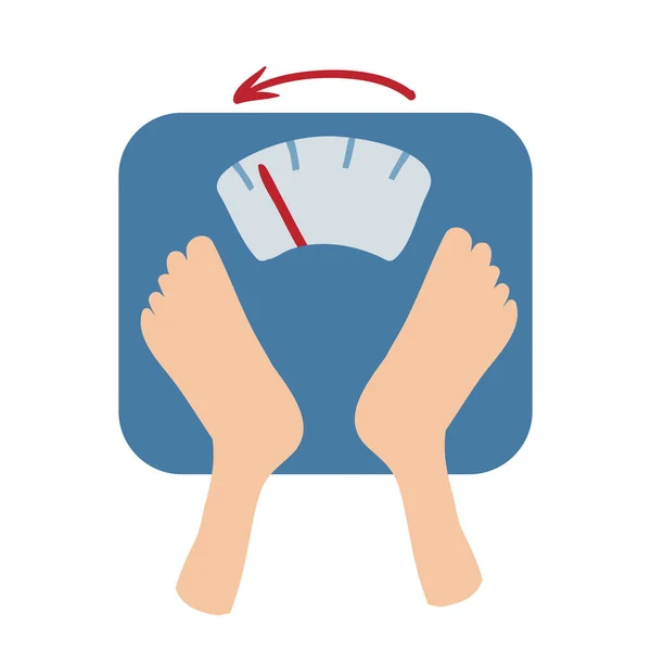 Les échelles détectent la perte de poids par nombre et par flèche. Balances et pieds. Illustration plate isolée sur un fond blanc. Image vectorielle de bande dessinée . — Image vectorielle