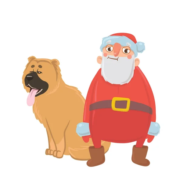 Pai Natal e um cão. Caracteres de cartões de anos novos do ano do cão segundo o calendário oriental. Ilustração vetorial, isolada sobre fundo branco . — Vetor de Stock