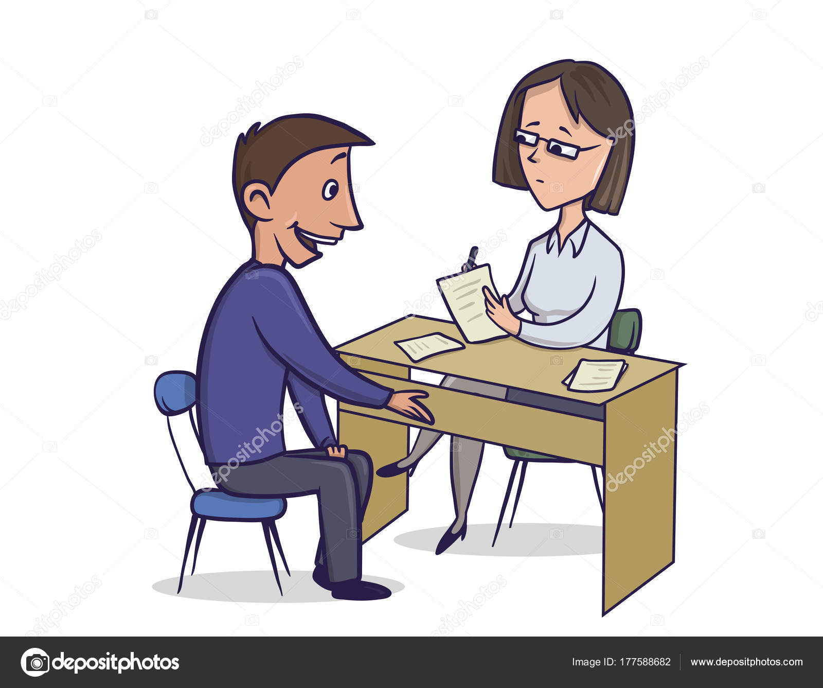 Woman At The Desk Listens To A Man And Makes Notes Man Talks To A