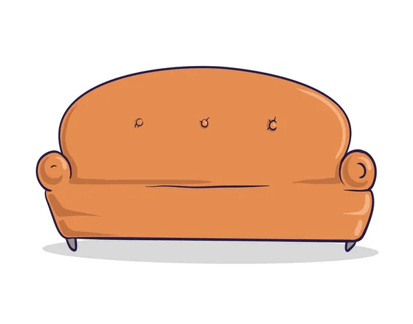 Sofa lembut coklat muda. Sofa berwarna Sandy dengan bayangan. Gambar terisolasi pada latar belakang putih. Vector Illustration. Gaya kartun . - Stok Vektor