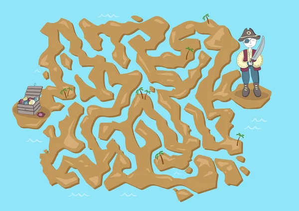 Labirinto infantil. Mapa do tesouro pirata. Jogo de puzzle para crianças, ilustração do labirinto vetorial . —  Vetores de Stock