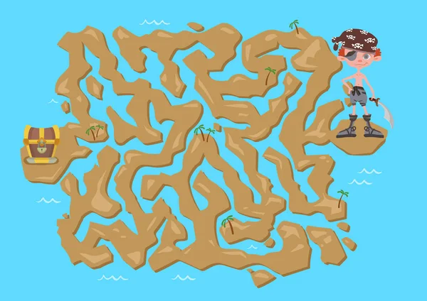 Labyrinthe d'enfants. Carte au trésor pirate. Jeu de puzzle pour enfants, illustration de labyrinthe vectoriel . — Image vectorielle