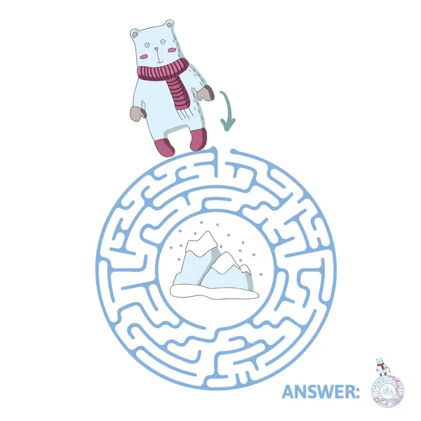 Labyrinthe d'enfants avec ours polaire et le pôle Nord. Jeu de puzzle pour enfants, illustration de labyrinthe vectoriel . — Image vectorielle