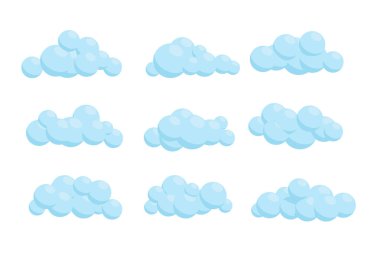 Çizgi film vektör bulutlar kümesi. İzole illüstrasyon.