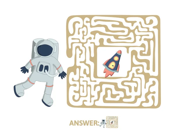 Gyermek labirintus űrhajós és a rakéta. Kirakós játék gyerekeknek, vektoros illusztráció labirintus. — Stock Vector