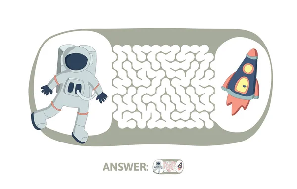 우주 비행사와 로켓의 어린이 미로 아이 들을 위한 퍼즐 게임, 미로 그림을 벡터. — 스톡 벡터