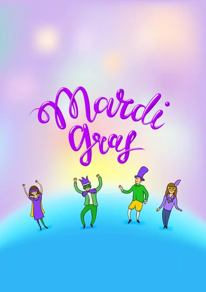 Mardi Gras, kövér kedd, vektor, ábra 3d stílusú tánc emberek betűkkel. A plakátot vagy transzparenst fél vagy farsangi tervezősablon. — Stock Vector