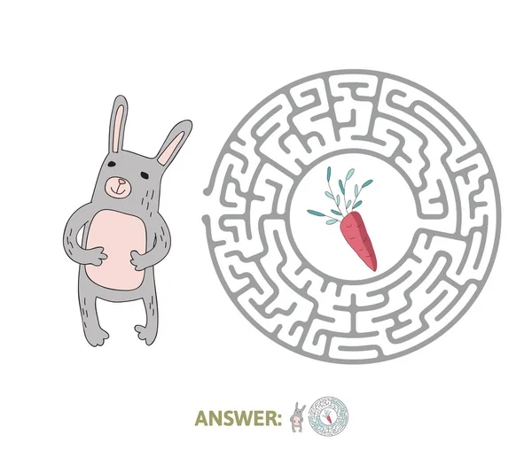 Детский лабиринт с кроликом и морковью. Игра-головоломка для детей, векторная иллюстрация лабиринта . — стоковый вектор