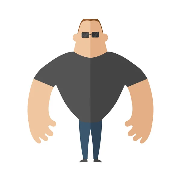 Un hombre musculoso con una camiseta, guardia de seguridad. Ilustración vectorial en estilo plano, aislada en blanco . — Archivo Imágenes Vectoriales