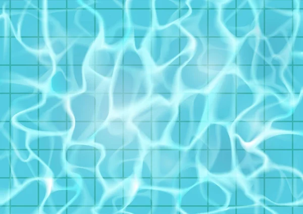 Wateroppervlak met schittering van de zon. Bodem van het zwembad, de keramische vloeren. Realistische vector achtergrond illustratie. — Stockvector