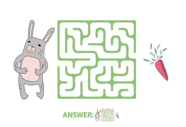 儿童迷宫兔和胡萝卜。益智游戏的孩子, 矢量迷宫插图. — 图库矢量图片